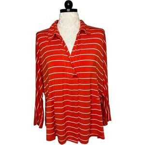 We The Free Striped Polo Rugby Knit Top Red Medium